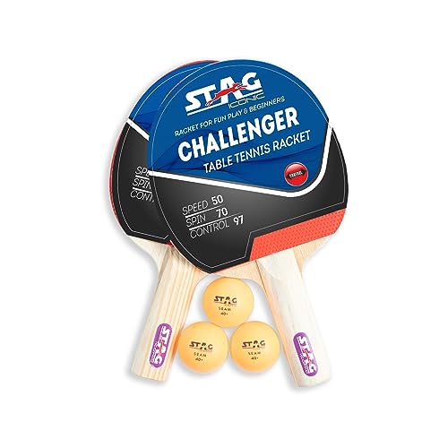STAG Iconic Challenger Table Tennis Playset | 2 Ping Pong Rackets, 3 ABS Balls & Storage Case | Durable Wood Blade with Tacky Rubber | Intermediate & Recreational Players - Image 2