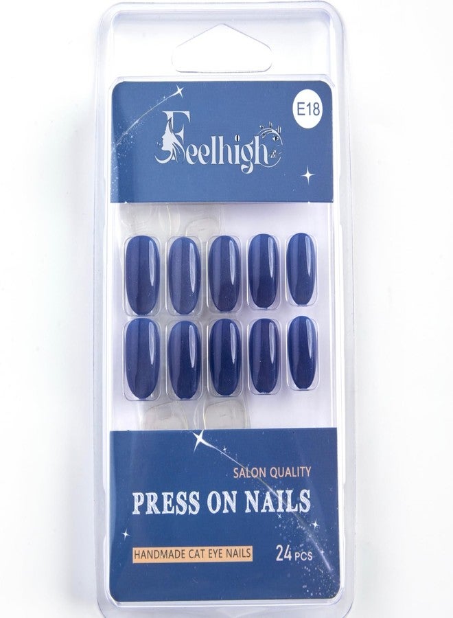 FEELHIGH 24Pcs Cat Eye Press on Nails Medium Oval Fake Nails Cat Eye Glitter Glossy Designs Full Cover Stick on Nails Artificial Nails Acrylic False Nails Glue Tap on Nails for Women Manicure Decorations (12, Medium) - Image 4