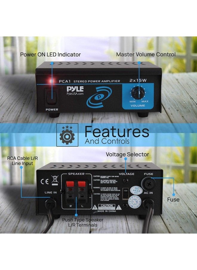 Pyle - Pca1.5 2X15 Watt Stereo Power Amplifier Compact Mini 2Channel Portable Home Audio Speaker Receiver Box For Amplified Speakers Sound System With Rca Cable L R Input For Cd Player Tuner Mp3 - Image 1
