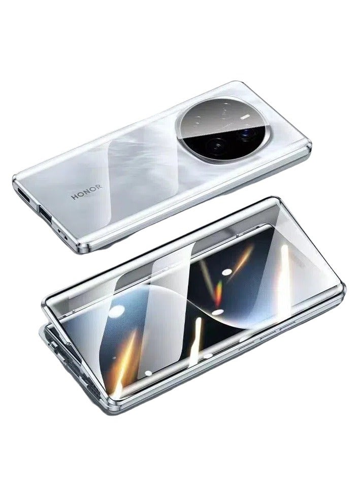 عام Double Sided Glass Case Compatible with Honor Magic 7 Pro Magnetic Body Metal Frame Double Sided Clear Tempered Glass with Camera Protection Cover for Honor Magic 7 Pro - Image 1