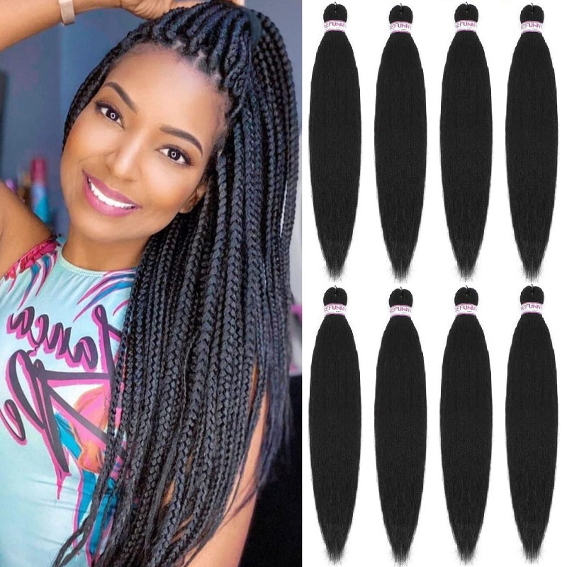 Pre Stretched Braiding Hair 20 Inch  8 Packs Soft Professional Prestretched Braiding Hair For 3X Braids Crochet Hair Black Yaki Straight Hair For Women Itch Free Hot Water Setting20inch 1B