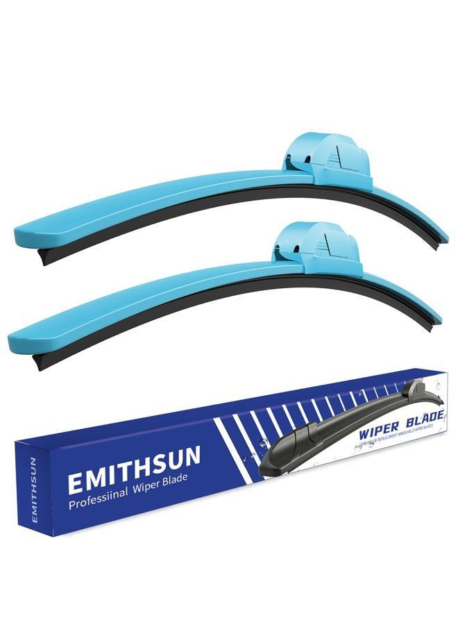 EMITHSUN OEM QUALITY 22" + 22" Premium All-Seasons Stable And Quiet Blue Windshield Wiper Blades (Set of 2) - Image 1