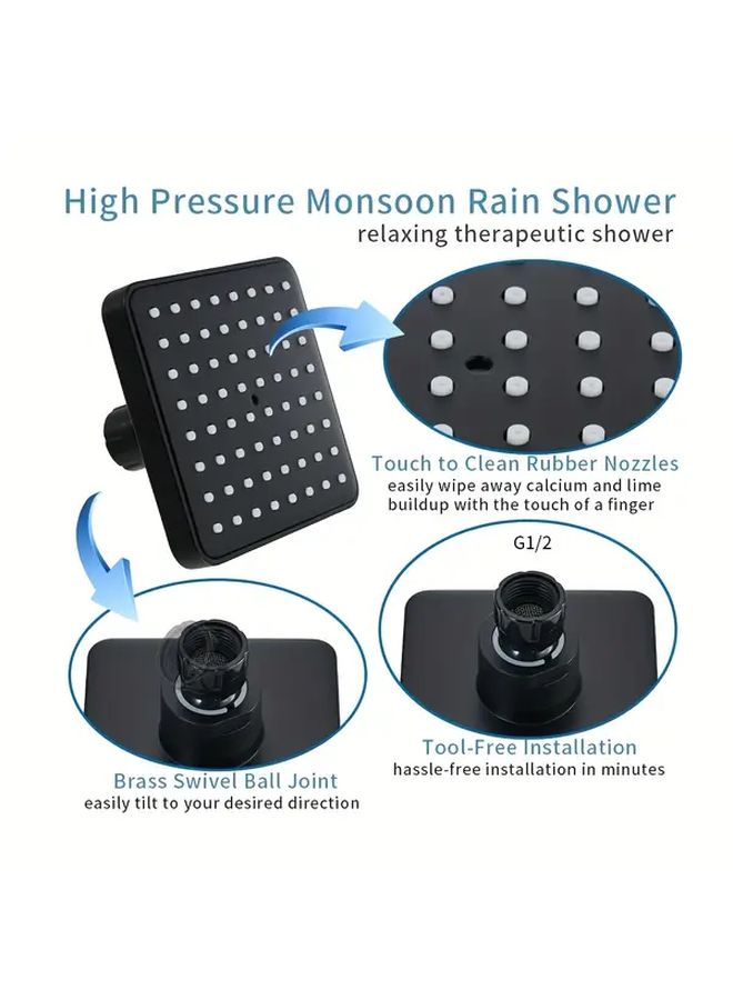 Black 4 Inch Rectangular Shower Head Modern Water Saving Top Spray - Image 2