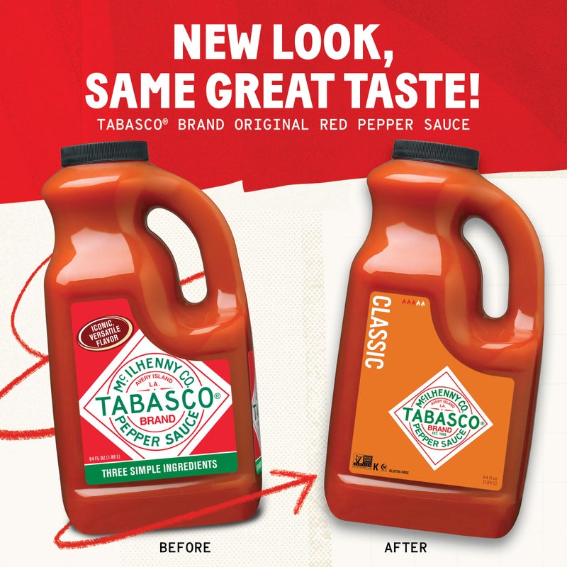 TABASCO Brand Original Red Pepper Sauce, Medium Hot Sauce, Bulk Plastic Jug, Classic & Versatile, Three Simple Ingredients, For Large Recipes & Marinades, Great on Everything, 64 Fl Oz (Pack of 1) - Image 2