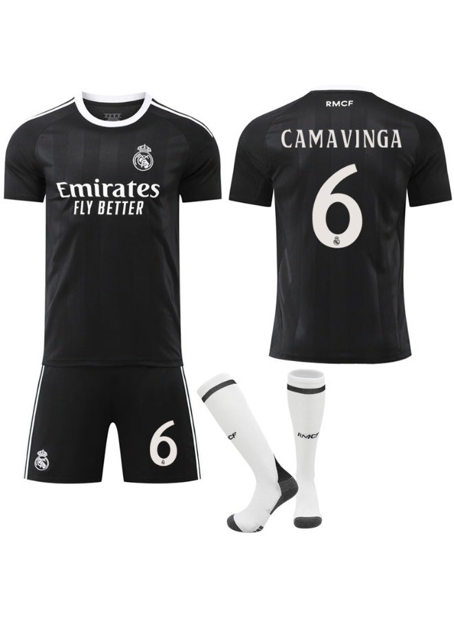 Real Madrid 2025-2026 Real Madrid black training football uniform #6 CAMAVINGA football jersey shorts socks set children's size and adult size gifts for fans and friends - Image 1