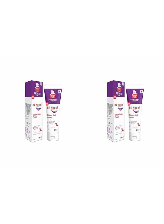B4 Nappi Cream Baby Diaper Rash Cream 75G (Pack Of 2) From Tedibar Family | Protects Baby'S Tender Skin From Nappy Rash| Clinically Recommended - By Torrent Pharma