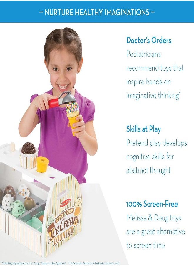 Melissa & Doug - Melissa & Doug Wooden Scoop and Serve Ice Cream Counter (28 pcs) - Play Food and Accessories - Pretend Food Toys, Ice Cream Shop Toys For Kids Ages 3+ - Image 1