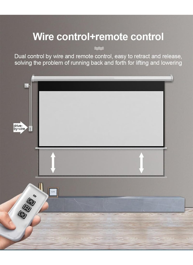 Flash Hawk - 84-100-120 Inch 16:9 Wall Mount Electric Projector Screen Motorized Projection Curtain with Remote Control For Business/School/Office/Meeting - Image 1