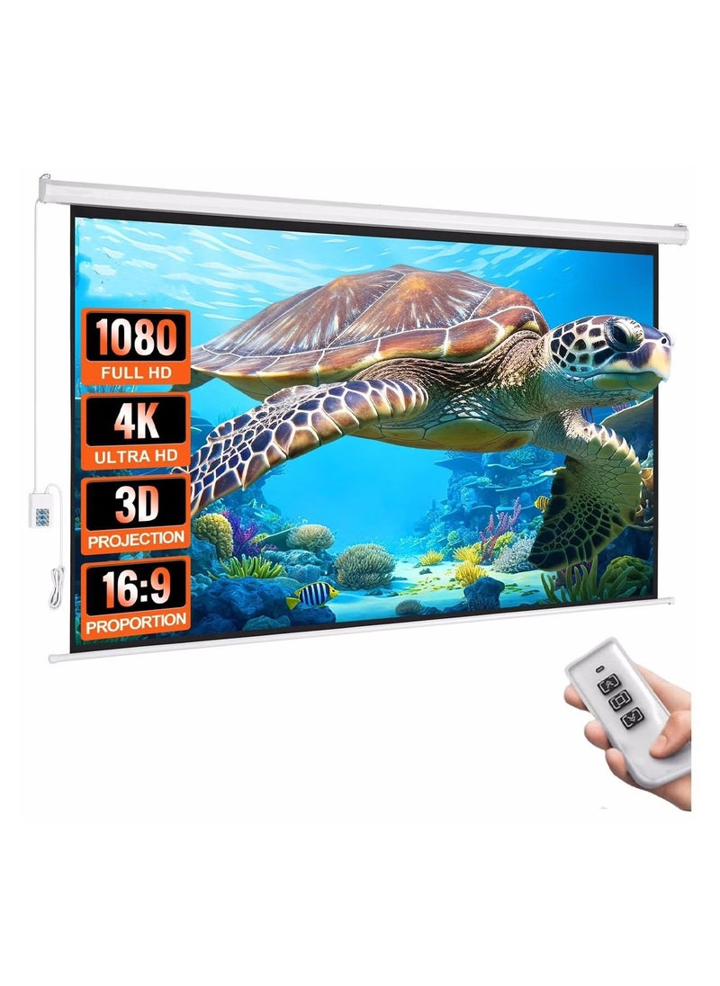 Flash Hawk - 84-100-120 Inch 16:9 Wall Mount Electric Projector Screen Motorized Projection Curtain with Remote Control For Business/School/Office/Meeting - Image 1