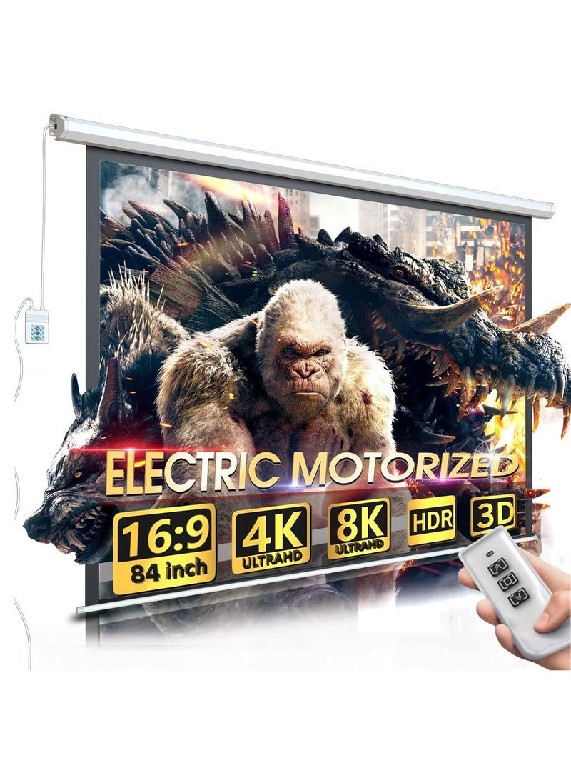 Flash Hawk - 84-100-120 Inch 16:9 Wall Mount Electric Projector Screen Motorized Projection Curtain with Remote Control For Business/School/Office/Meeting - Image 1