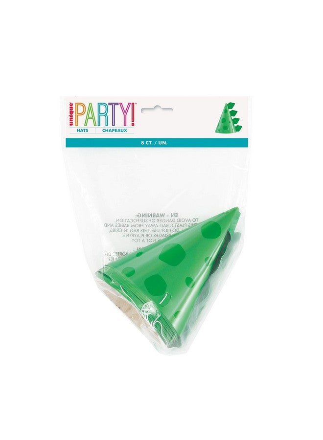 Unique قبعات حفلات على شكل مخروط ديناصور خضراء (عبوة من 8) - مثالية لعيد ميلاد الأطفال والاحتفالات ذات الطابع الديناصوري - Image 2