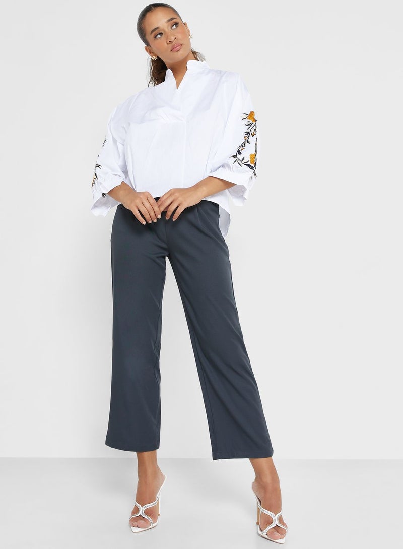 Embroidered Sleeve Top