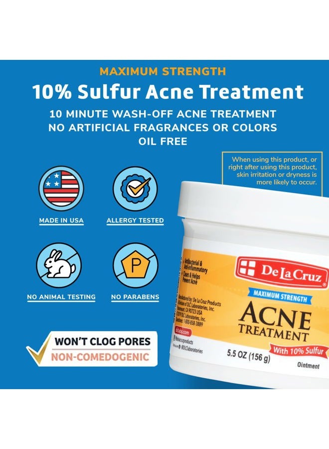 De La Cruz مرهم الكبريت - علاج حب الشباب الكيسي للوجه والجسم - قناع علاج موضعي لمدة 10 دقائق يوميًا - علاج هرموني آمن وفعال يغير اللعبة ويزيل البثور 5.5 أونصة. - Image 2