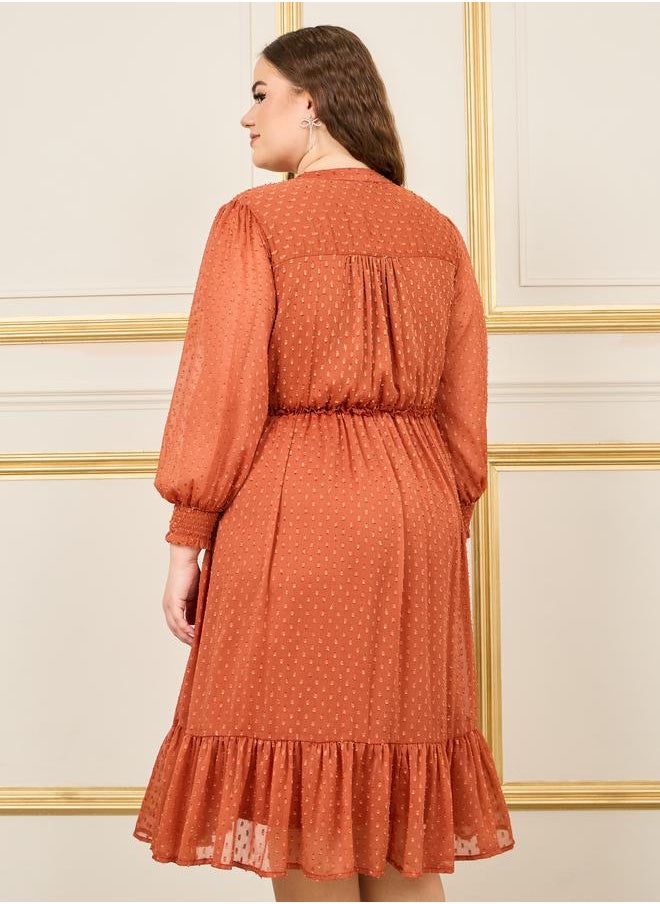 Styli - Plus Dobby Ruffle Detail A-Line Midi Dress - Image 1