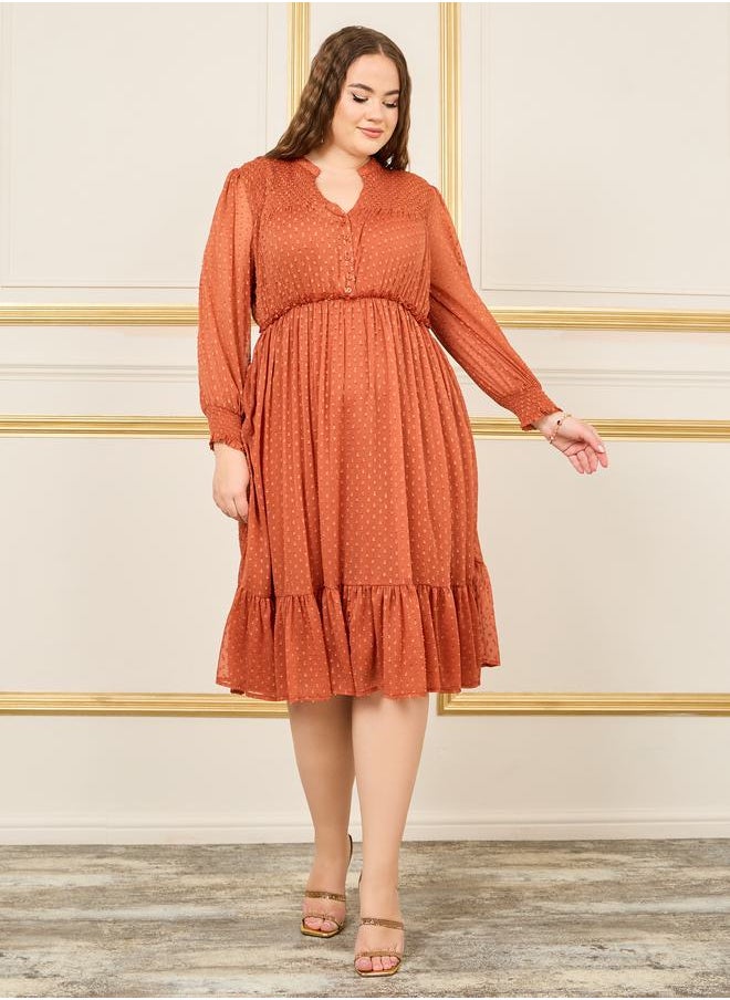 Styli - Plus Dobby Ruffle Detail A-Line Midi Dress - Image 1