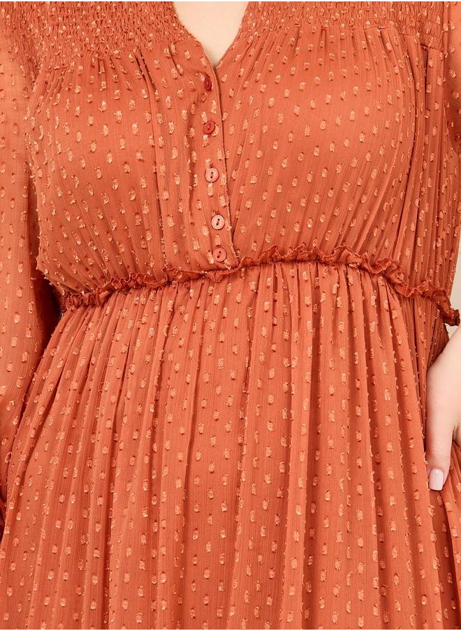 Styli - Plus Dobby Ruffle Detail A-Line Midi Dress - Image 1