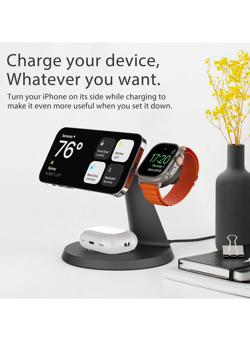SYOSI 3 in 1 Charging Station for Apple Devices, Mag-Safe Charger Stand Fast Charging, Compatible with iPhone 15, Apple Watch, AirPods Pro 2 30W USB Charger Included - Image 2