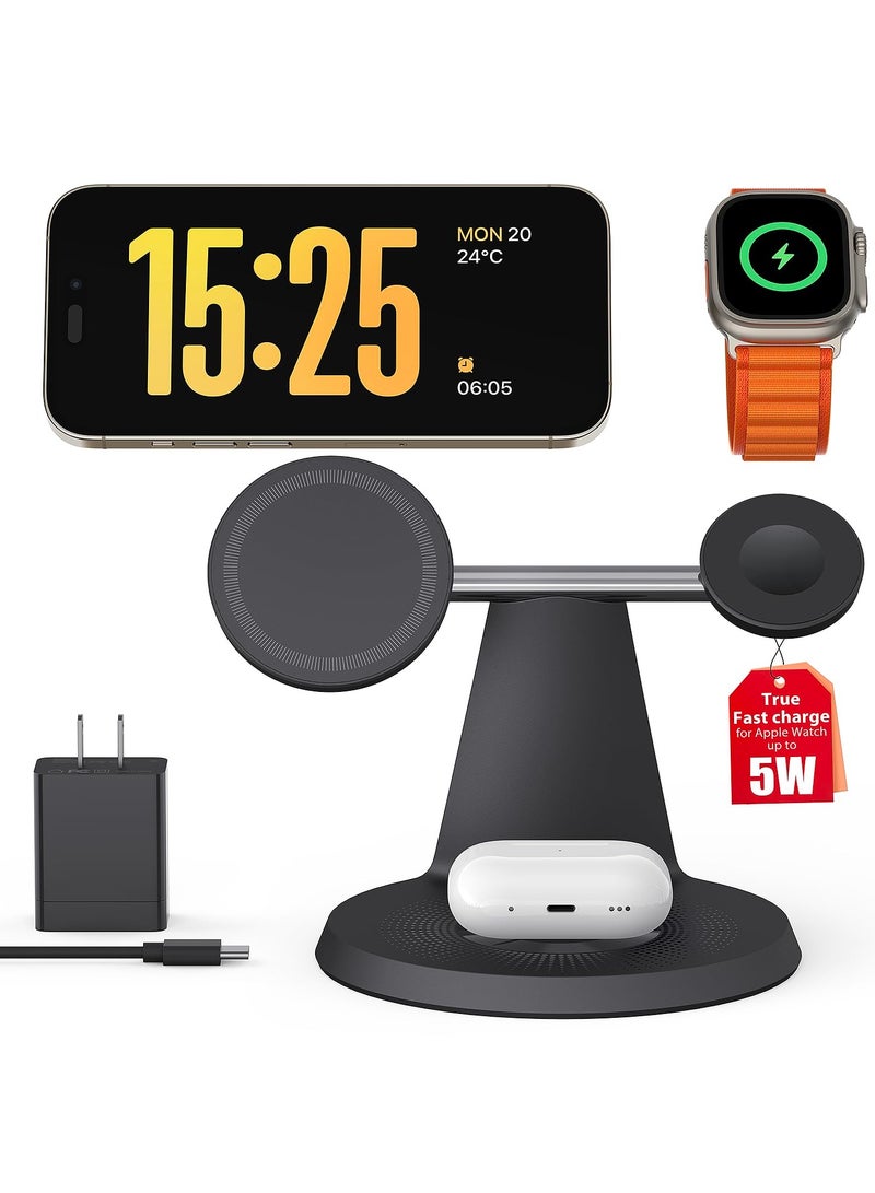 SYOSI 3 in 1 Charging Station for Apple Devices, Mag-Safe Charger Stand Fast Charging, Compatible with iPhone 15, Apple Watch, AirPods Pro 2 30W USB Charger Included - Image 1
