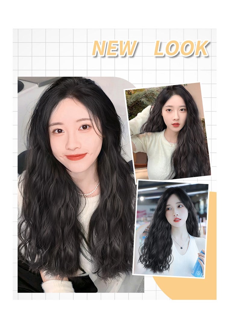 JOGAMS V Shaped Natural Black Hair Extensions One Piece Wavy Hair Extension with 4 Clips Heat Resistant Synthetic Hairpiece for Women Girls - Image 3