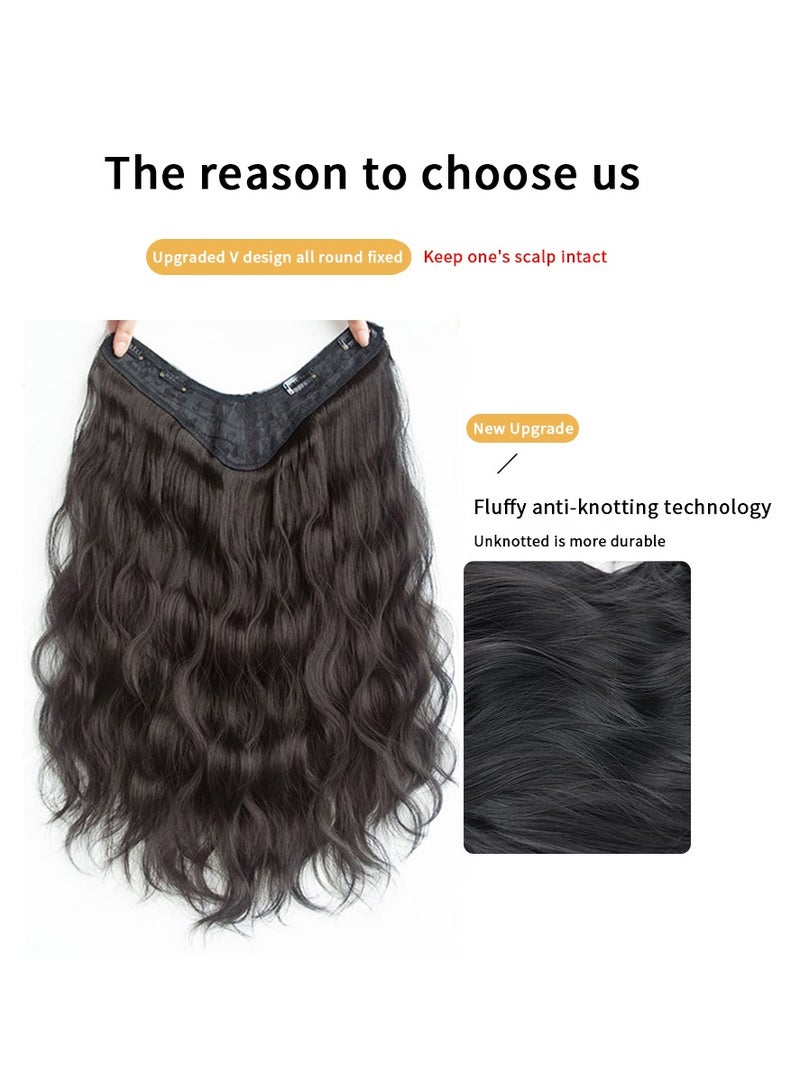 JOGAMS V Shaped Natural Black Hair Extensions One Piece Wavy Hair Extension with 4 Clips Heat Resistant Synthetic Hairpiece for Women Girls - Image 4