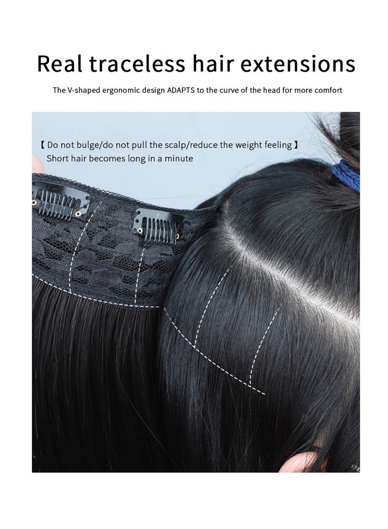 JOGAMS V Shaped Natural Black Hair Extensions One Piece Wavy Hair Extension with 4 Clips Heat Resistant Synthetic Hairpiece for Women Girls - Image 5