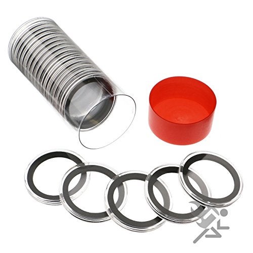 OnFireGuy Red Cap Tube 20Pack 38mm Black Ring Coin Holders for Silver Dollars Protective Coin Cases for 1oz Silver Morgan Peace Eisenhower Dollars - Image 1