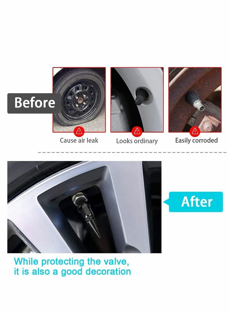 Spiked Aluminum Tire Valve Caps 4 Pack Stylish Dustproof Accessories for Cars Compatible with Most Vehicles Black - Image 3