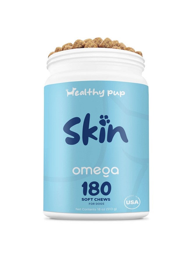 Dog Fish Oil Supplements - 180 Delicious Chew Treats - Omega 3 Rich Salmon Oil, EPA, DHA, Biotin, and Vitamin E for Healthier, Shinier, Skin, Coat and Fur, Helps Skin Allergies
