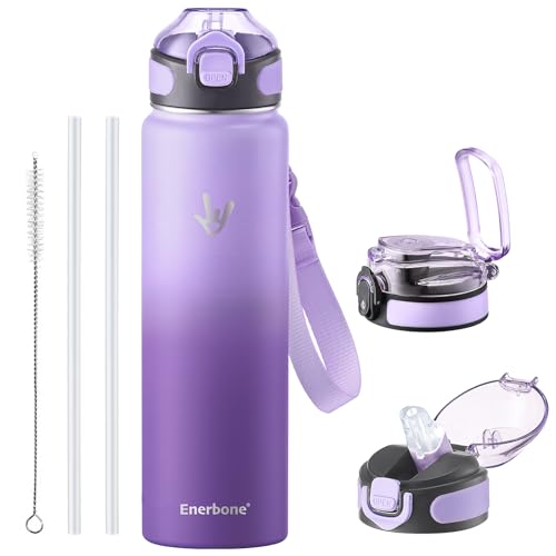 Enerbone 32 oz Insulated Water Bottle, 32oz 2 Lids (with Straw/No Straw), Stainless Steel Double Wall Flask for Hot & Cold Drinks, Leakproof Travel Bottle for Gym, Office, Hiking - Image 1