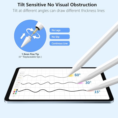 COO ​​​Stylus Pen for iPad 2018-2025 with Palm Rejection, Active Pencil for iPad 10th/9th/8th/7th/6th Generation, for iPad Pro 11/12.9 inch, for iPad Air 5th/4th/3th Gen, for iPad Mini 6th/5th Gen (White) - Image 3