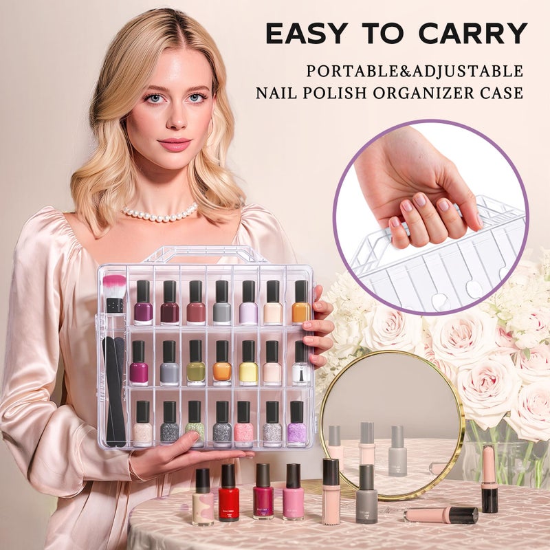 DreamGenius Nail Polish Organizer Case for 48 Bottles with 2 Nail Separators, Double Side Gel Nail Polish Holder with Adjustable Dividers, Clear - Image 5