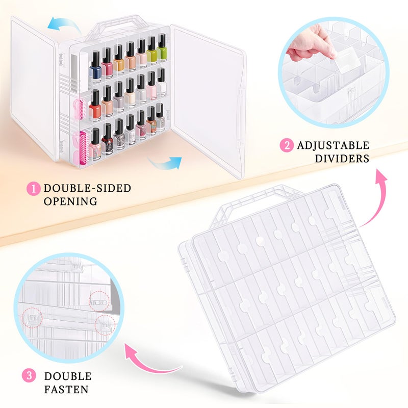 DreamGenius Nail Polish Organizer Case for 48 Bottles with 2 Nail Separators, Double Side Gel Nail Polish Holder with Adjustable Dividers, Clear - Image 3