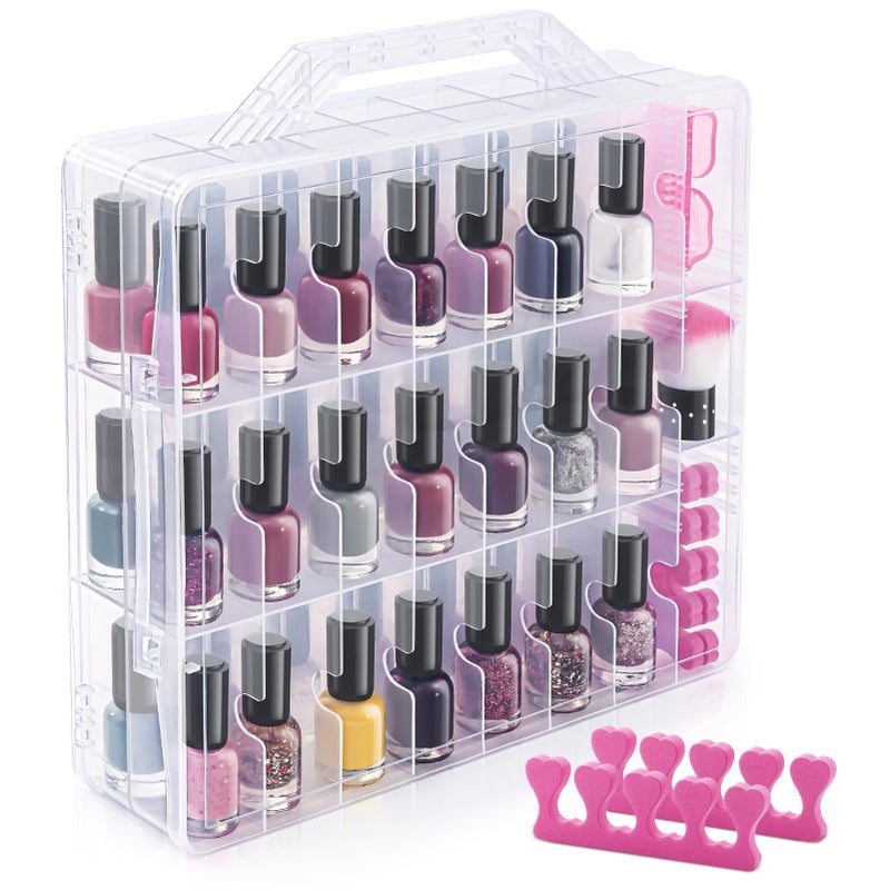 DreamGenius Nail Polish Organizer Case for 48 Bottles with 2 Nail Separators, Double Side Gel Nail Polish Holder with Adjustable Dividers, Clear - Image 1