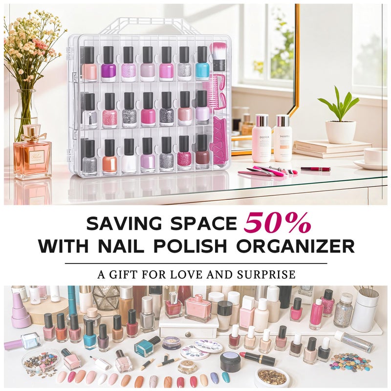 DreamGenius Nail Polish Organizer Case for 48 Bottles with 2 Nail Separators, Double Side Gel Nail Polish Holder with Adjustable Dividers, Clear - Image 2