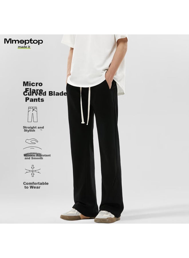 Mmoptop American-style High Street Curved Knife Pants, Autumn Men's Slimming Design, Slightly Flared Casual Trousers, Mxxk25 Black XL - Image 1
