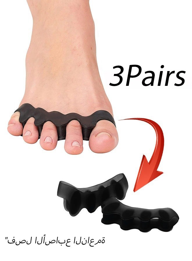 3 أزواج من فواصل الأصابع الهلامية الناعمة لتقويم الأصابع المطرقة والأصابع المقوسة، وتخفيف آلام القدم الناتجة عن التهاب اللفافة الأخمصية، وأداة للعناية بالأقدام للرجال والنساء، تعزز الاستقامة والمرونة، أسود - Image 1