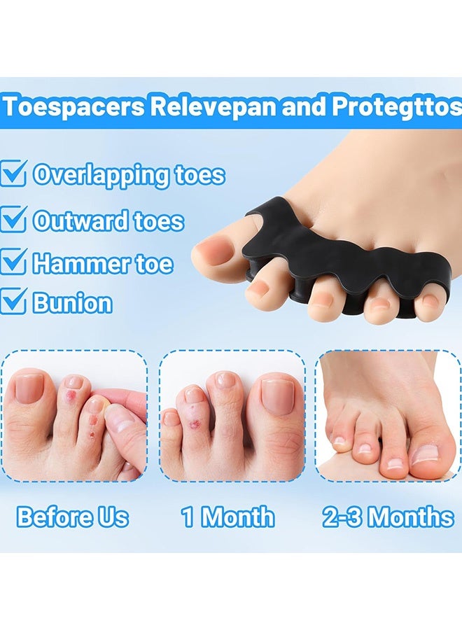 3 أزواج من فواصل الأصابع الهلامية الناعمة لتقويم الأصابع المطرقة والأصابع المقوسة، وتخفيف آلام القدم الناتجة عن التهاب اللفافة الأخمصية، وأداة للعناية بالأقدام للرجال والنساء، تعزز الاستقامة والمرونة، أسود - Image 2