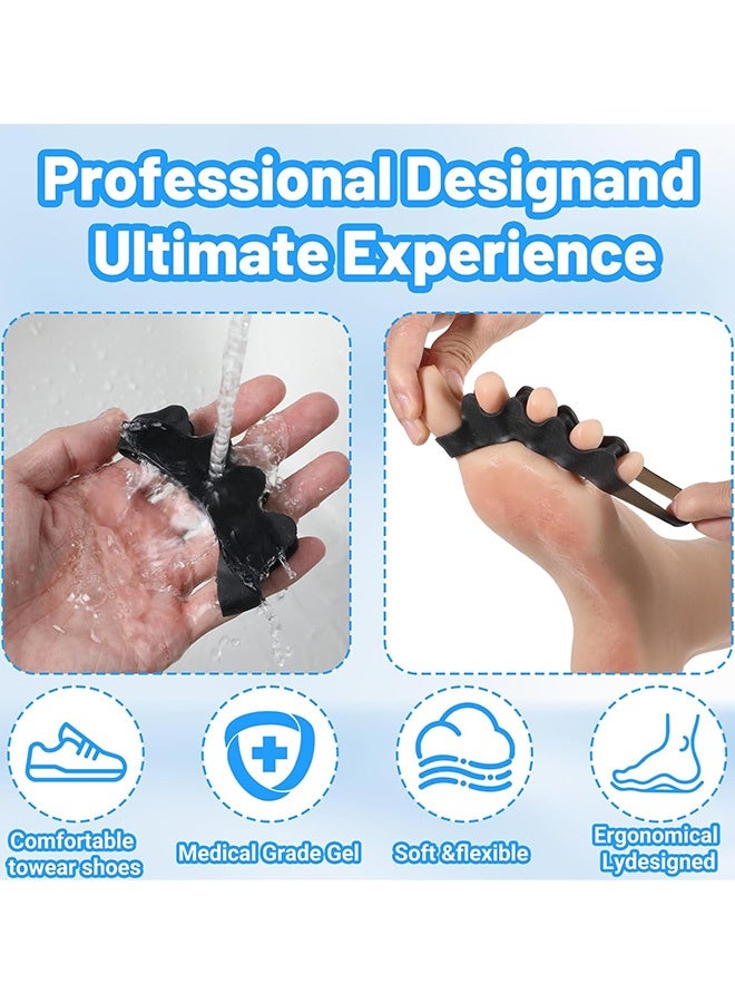 3 أزواج من فواصل الأصابع الهلامية الناعمة لتقويم الأصابع المطرقة والأصابع المقوسة، وتخفيف آلام القدم الناتجة عن التهاب اللفافة الأخمصية، وأداة للعناية بالأقدام للرجال والنساء، تعزز الاستقامة والمرونة، أسود - Image 3