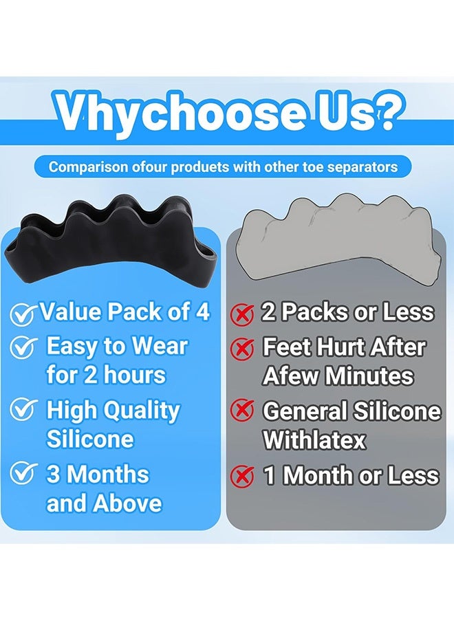 3 أزواج من فواصل الأصابع الهلامية الناعمة لتقويم الأصابع المطرقة والأصابع المقوسة، وتخفيف آلام القدم الناتجة عن التهاب اللفافة الأخمصية، وأداة للعناية بالأقدام للرجال والنساء، تعزز الاستقامة والمرونة، أسود - Image 4