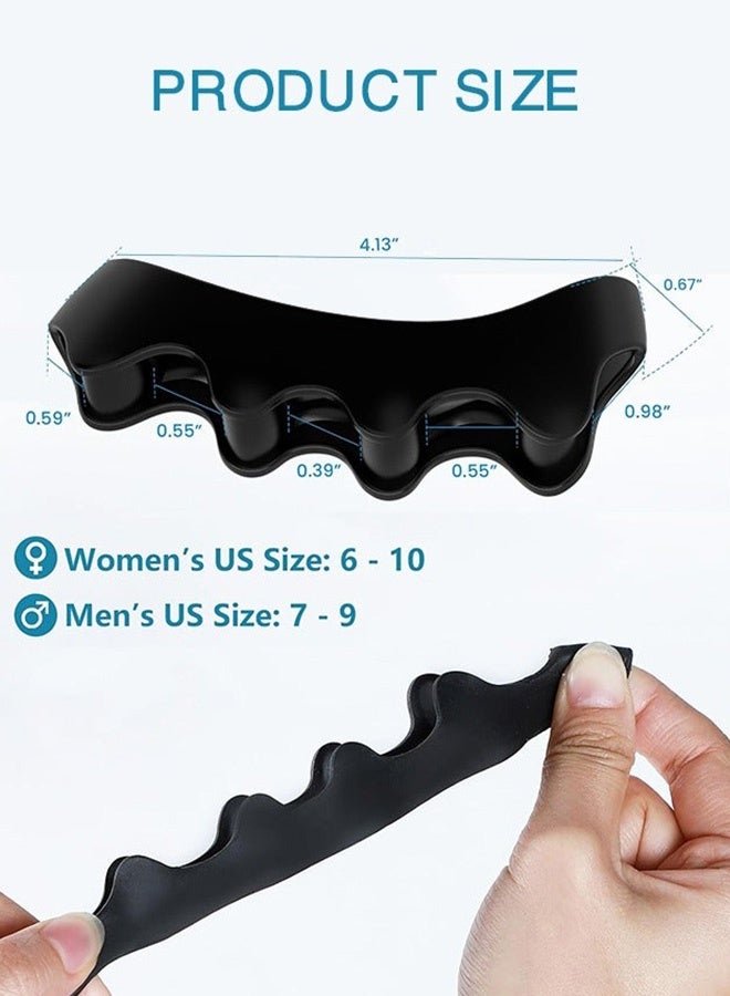 3 أزواج من فواصل الأصابع الهلامية الناعمة لتقويم الأصابع المطرقة والأصابع المقوسة، وتخفيف آلام القدم الناتجة عن التهاب اللفافة الأخمصية، وأداة للعناية بالأقدام للرجال والنساء، تعزز الاستقامة والمرونة، أسود - Image 5