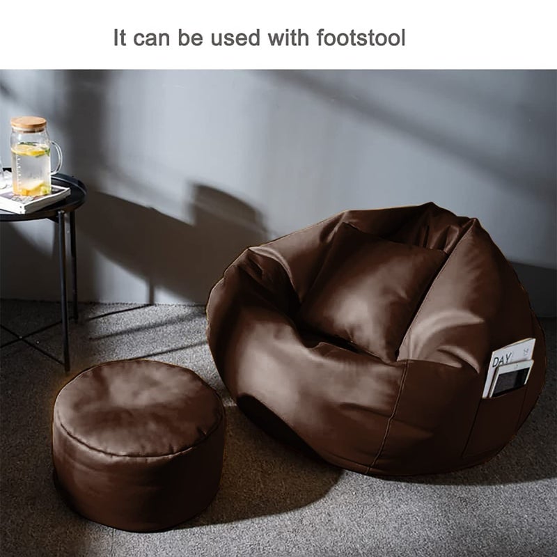 Kitepro Kitepro 4XL Bean Bag with Footstool Cushion Ready to Use Filled with Beans Faux Leather Bean Bag Chair for Home Brown XXXL - Image 2