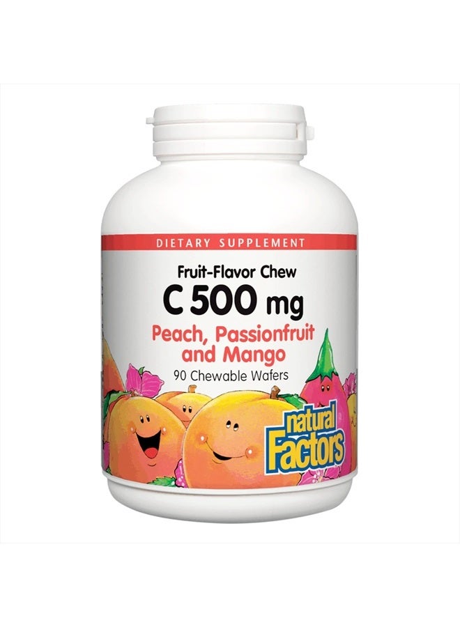 natural Factors , Kids Chewable Vitamin C 500 mg, Supports Immune Health, Bones, Teeth and Gums, Peach, Passionfruit and Mango, 90 Wafers  - Image 1