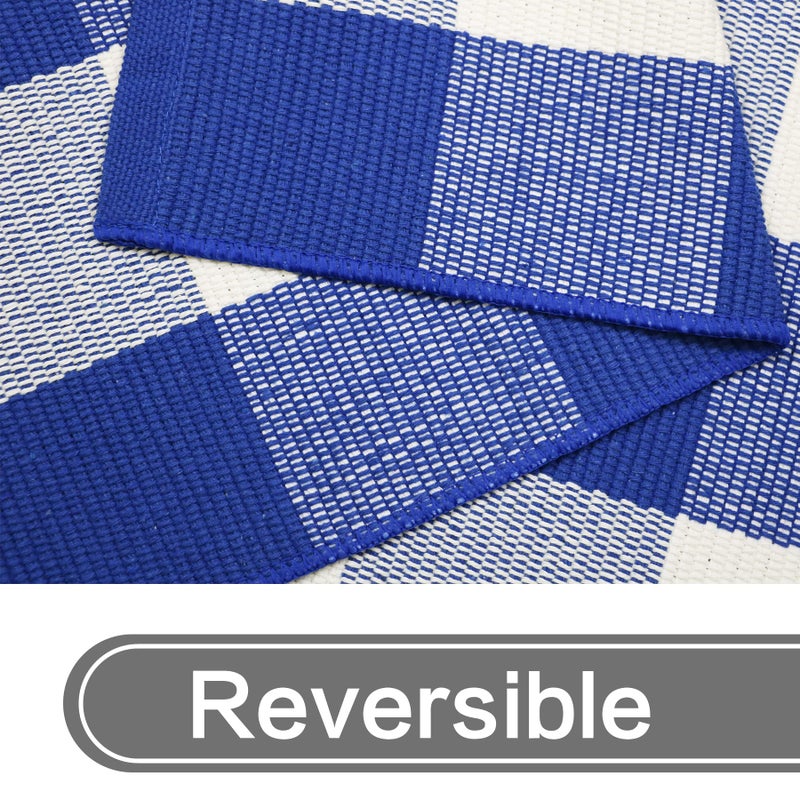 MUBIN Cotton Blue White Plaid Rug, 27.5''x 43'' Checked Outdoor Rug Front Door Decorative Mat, Hand-Woven Washable Reversible Foldable Rug for Front Porch, Entryway (43''L x 27.5''W, Blue White Plaid) - Image 5
