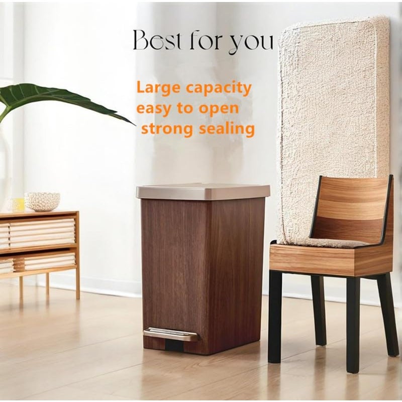 Living room and bedroom wooden grain double compartment waste bin, large capacity, natural wood color, durable MDF material with smooth finish - Image 4
