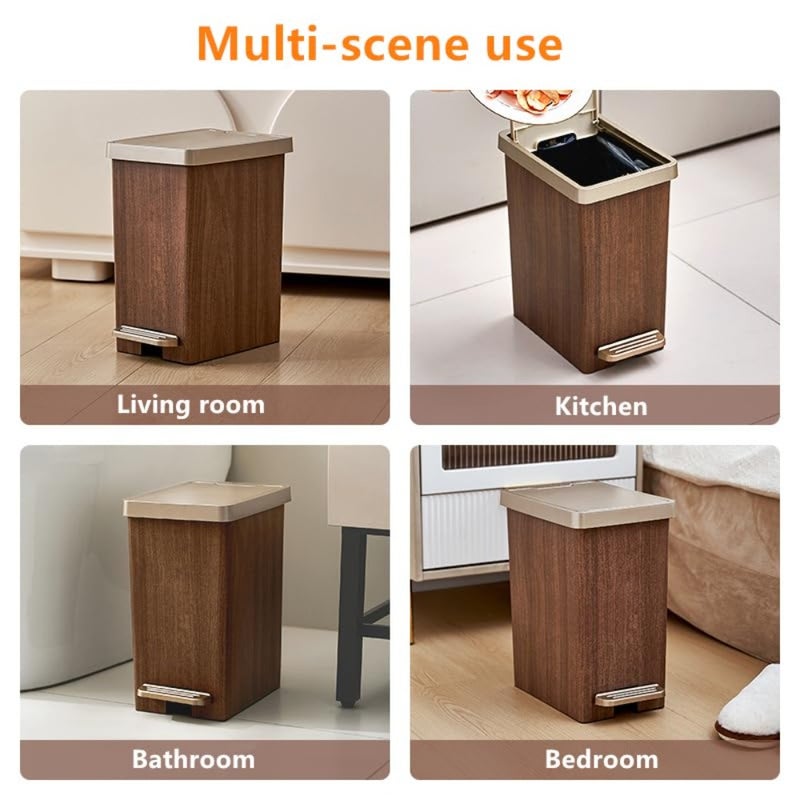 Living room and bedroom wooden grain double compartment waste bin, large capacity, natural wood color, durable MDF material with smooth finish - Image 3