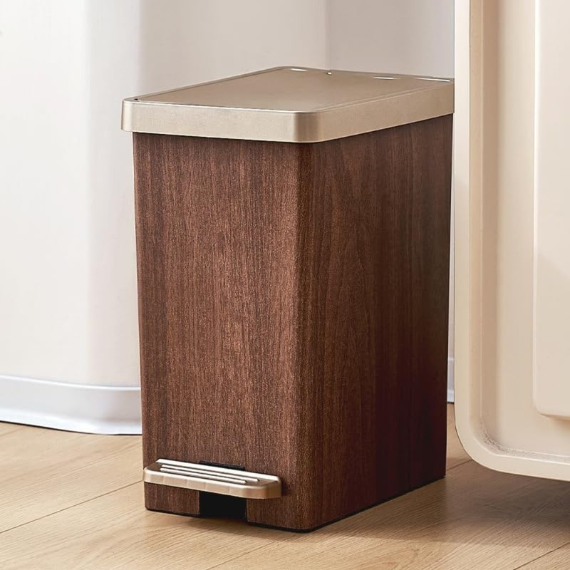 Living room and bedroom wooden grain double compartment waste bin, large capacity, natural wood color, durable MDF material with smooth finish - Image 1