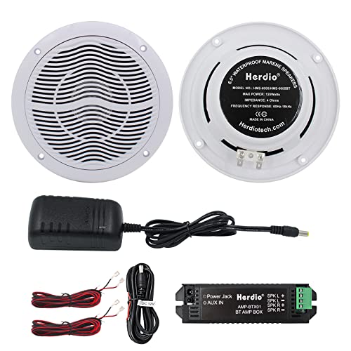 Herdio سماعات سقف بحرية بلوتوث مقاومة للماء بحجم 6.5 بوصة 2-طريق، 120 واط، مناسبة للقوارب ATV UTV عربة الجولف المخيم RV حوض الاستحمام الحمام في الهواء الطلق، زوج واحد، أبيض - Image 1