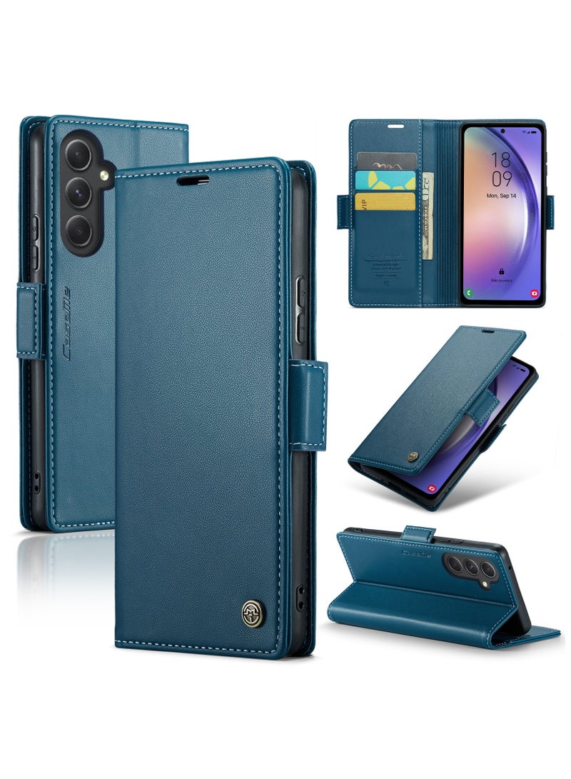 CaseMe Flip Wallet Case For Samsung Galaxy A54 5G RFID Blocking PU Leather Wallet Flip Folio Case with Card Holder Kickstand Shockproof Phone Cover - Blue - Image 1