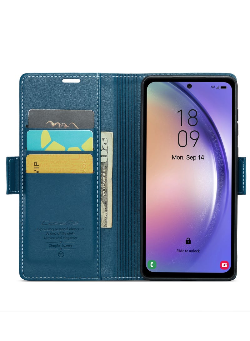 CaseMe Flip Wallet Case For Samsung Galaxy A54 5G RFID Blocking PU Leather Wallet Flip Folio Case with Card Holder Kickstand Shockproof Phone Cover - Blue - Image 2
