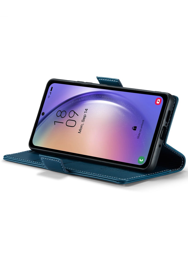 CaseMe Flip Wallet Case For Samsung Galaxy A54 5G RFID Blocking PU Leather Wallet Flip Folio Case with Card Holder Kickstand Shockproof Phone Cover - Blue - Image 3